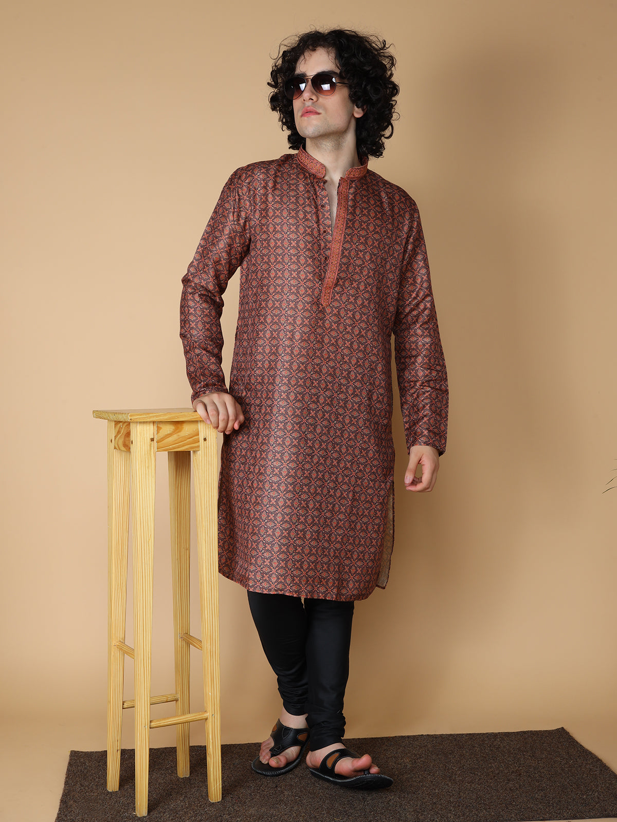 Mirror and thread embroidered blue kurta with white palazzo - set of two by  Half Full Half Empty