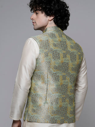 MAAHI FABS WOVEN DESIGN NEHRU JACKET (PISTA)