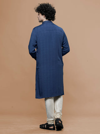 Maahi Fab Men Straight Pure Cotton Kurta (Navy Blue)