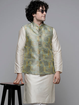 MAAHI FABS WOVEN DESIGN NEHRU JACKET (PISTA)