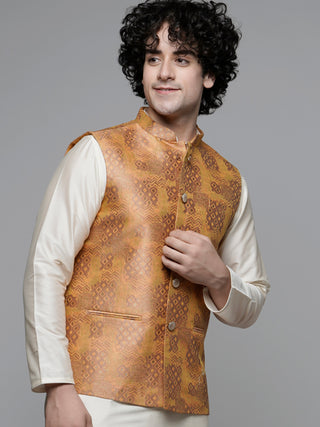 MAAHI FABS WOVEN DESIGN NEHRU JACKET (BROWN)