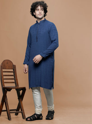 Maahi Fab Men Straight Pure Cotton Kurta (Navy Blue)
