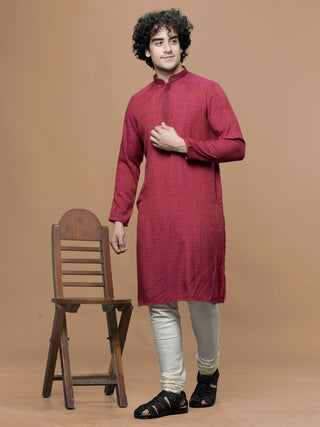 Maahi Fab Men Straight Pure Cotton Kurta (Maroon)