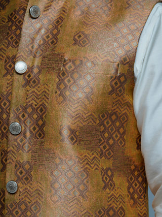 MAAHI FABS WOVEN DESIGN NEHRU JACKET (BROWN)