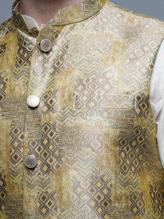 MAAHI FABS WOVEN DESIGN NEHRU JACKET (GOLD)