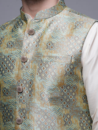 MAAHI FABS WOVEN DESIGN NEHRU JACKET (PISTA)