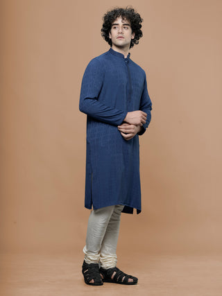 Maahi Fab Men Straight Pure Cotton Kurta (Navy Blue)