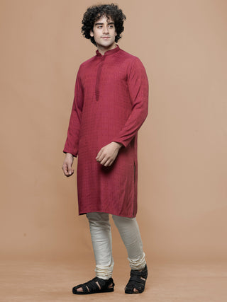 Maahi Fab Men Straight Pure Cotton Kurta (Maroon)