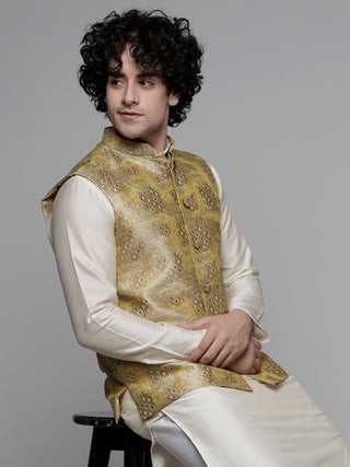 MAAHI FABS WOVEN DESIGN NEHRU JACKET (GOLD)