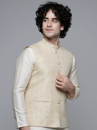 MAAHI FABS WOVEN DESIGN NEHRU JACKET (FAWN)