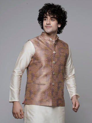 MAAHI FABS WOVEN DESIGN NEHRU JACKET (PINK)