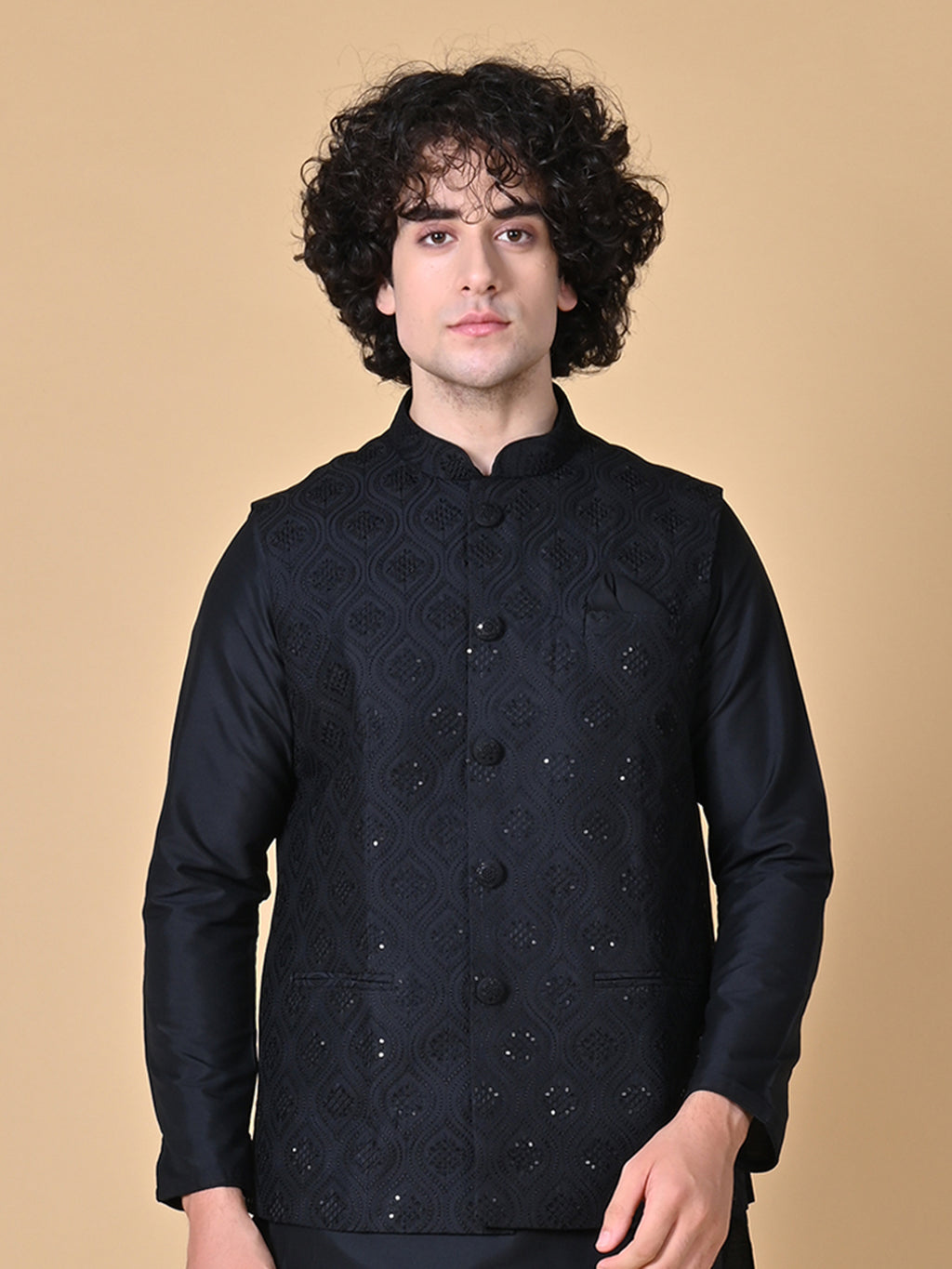 Mushq Cotton Embroidered Kurtas for Men - Black MQ21MM 01 After Dark main image 1