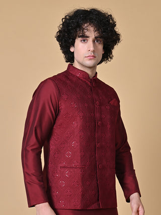 MAAHII FABS Cotton Blend Maroon Jacket