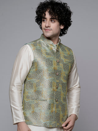 MAAHI FABS WOVEN DESIGN NEHRU JACKET (PISTA)