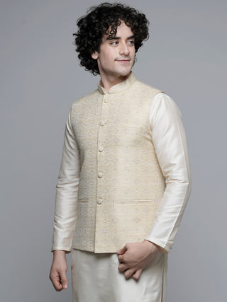 MAAHI FABS WOVEN DESIGN NEHRU JACKET (FAWN)