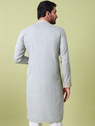 Men's Floral Embroidered Cotton Silk Kurta