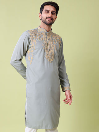 Men's Floral Embroidered Cotton Silk Kurta