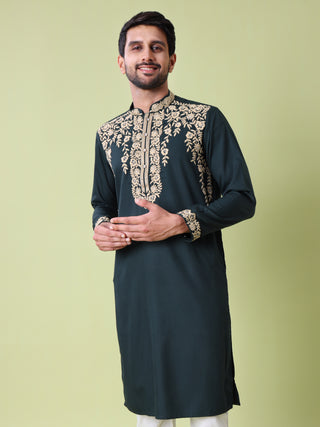 Men's Floral Embroidered Cotton Silk Kurta