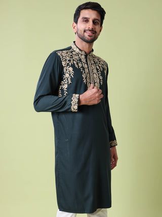 Men's Floral Embroidered Cotton Silk Kurta