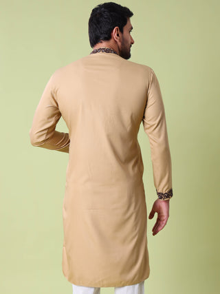 Men's Floral Embroidered Cotton Silk Kurta