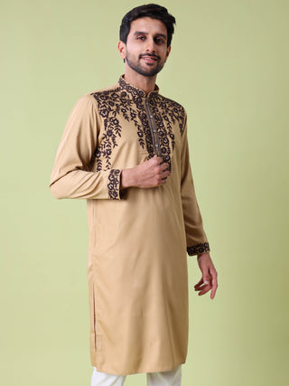 Men's Floral Embroidered Cotton Silk Kurta