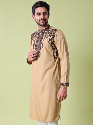 Men's Floral Embroidered Cotton Silk Kurta