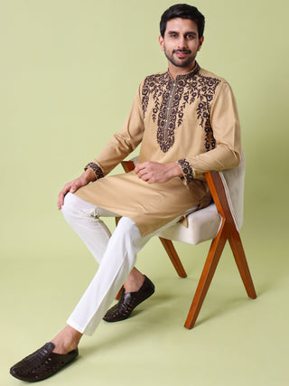 Men's Floral Embroidered Cotton Silk Kurta