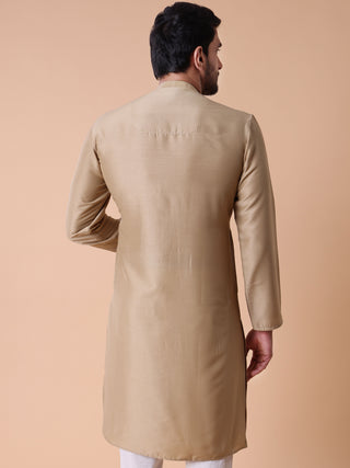 Men's Embroidered Beige Cotton Festive Kurta
