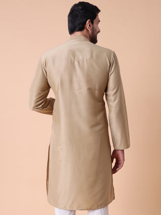 Men's Embroidered Beige Cotton Festive Kurta
