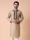 Men's Embroidered Beige Cotton Festive Kurta