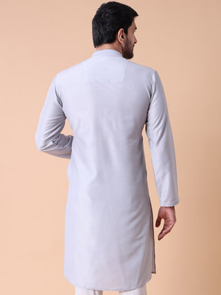 Men's Embroidered Grey Cotton Festive Kurta