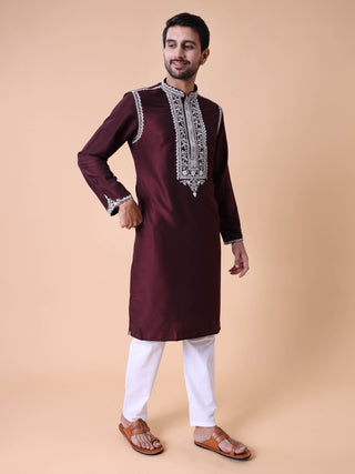 Men's Cotton Silk Embroidered Kurta