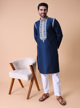 Men's Cotton Silk Embroidered Kurta