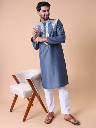 Men's Cotton Silk Embroidered Kurta