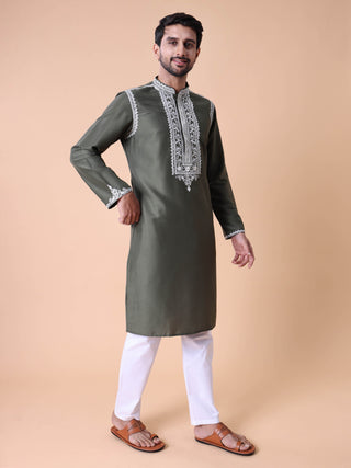 Men's Cotton Silk Embroidered Kurta