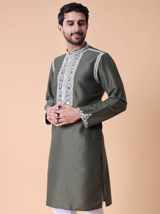 Men's Cotton Silk Embroidered Kurta