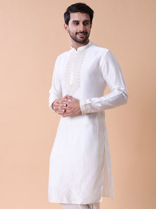 Men's Floral Embroidered Cotton Silk Kurta