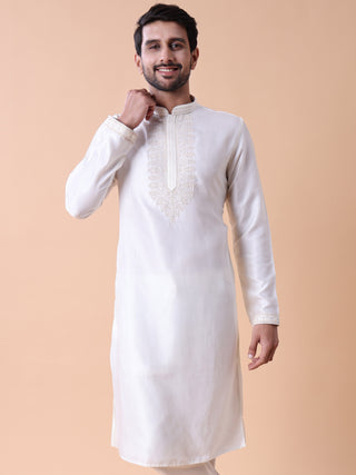 Men's Floral Embroidered Cotton Silk Kurta