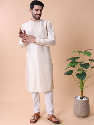 Men's Floral Embroidered Cotton Silk Kurta