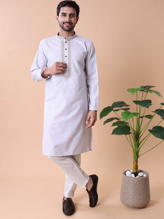 Men's Embroidered Cotton Kurta