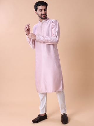 Men's Floral Embroidered Cotton Silk Kurta
