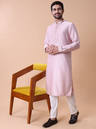 Men's Floral Embroidered Cotton Silk Kurta