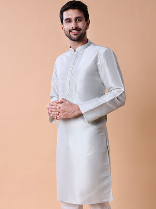 Men's Embroidered Cotton Silk Kurta