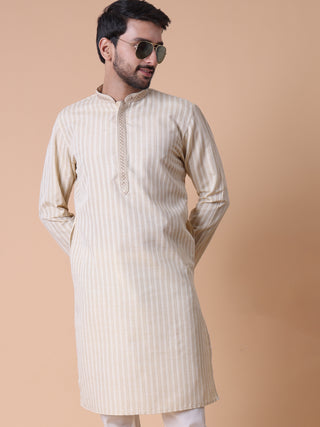 Men's Striped Printed Cotton Kurta