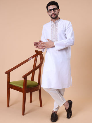 Men's Embroidered Cotton Silk Kurta