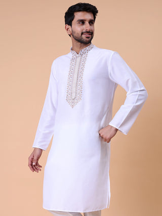 Men's Embroidered Cotton Silk Kurta