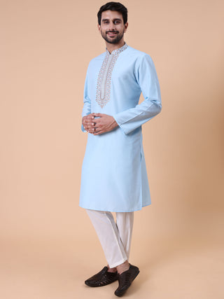 Men's Embroidered Cotton Kurta
