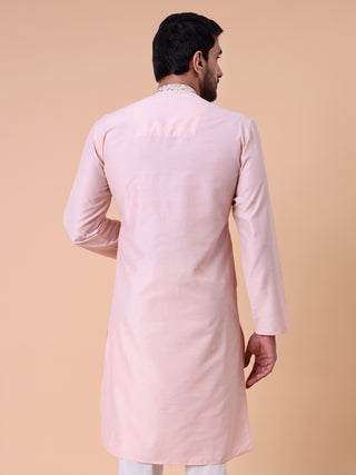 Men's Embroidered Cotton Silk Kurta