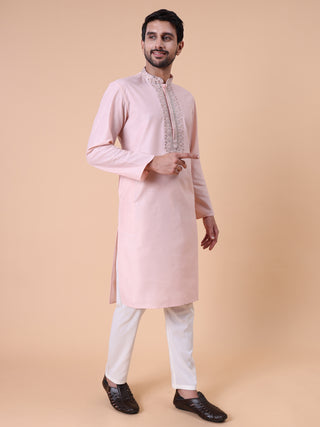 Men's Embroidered Cotton Silk Kurta
