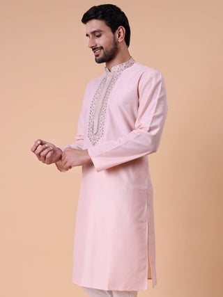 Men's Embroidered Cotton Silk Kurta